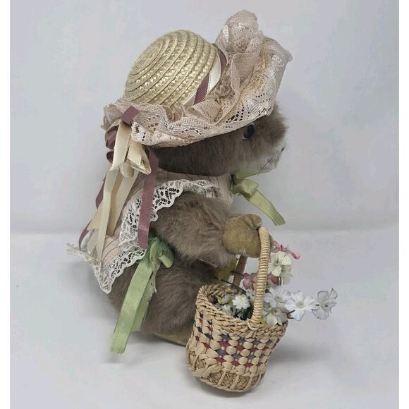 Merrythought Mrs Bumplin Mouse Ironbridge Shrops England Hat Flower Basket 1985 - Picture 5 of 15